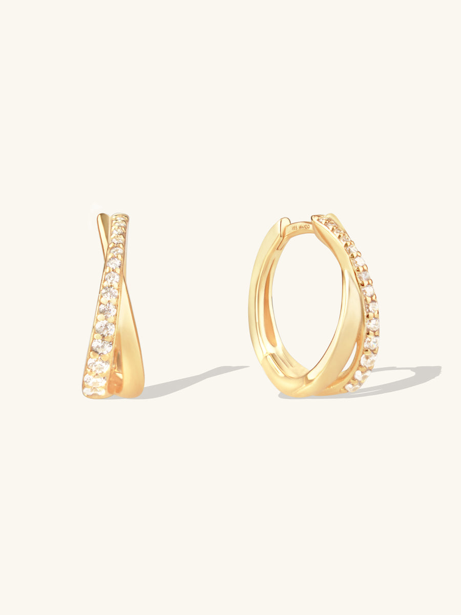 Twist Pave 14K Gold Vermeil 12mm Huggie Earrings | Wanderlust + Co