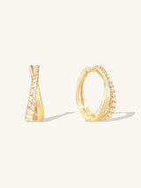 Twist Pave 14K Gold Vermeil 12mm Huggie Earrings | Wanderlust + Co
