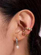 Pave Pearl Silver Drop 7mm Baby Huggie Earrings | Wanderlust + Co