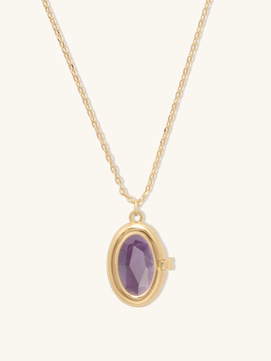 Aura Amethyst Gold Locket Necklace | Wanderlust + Co