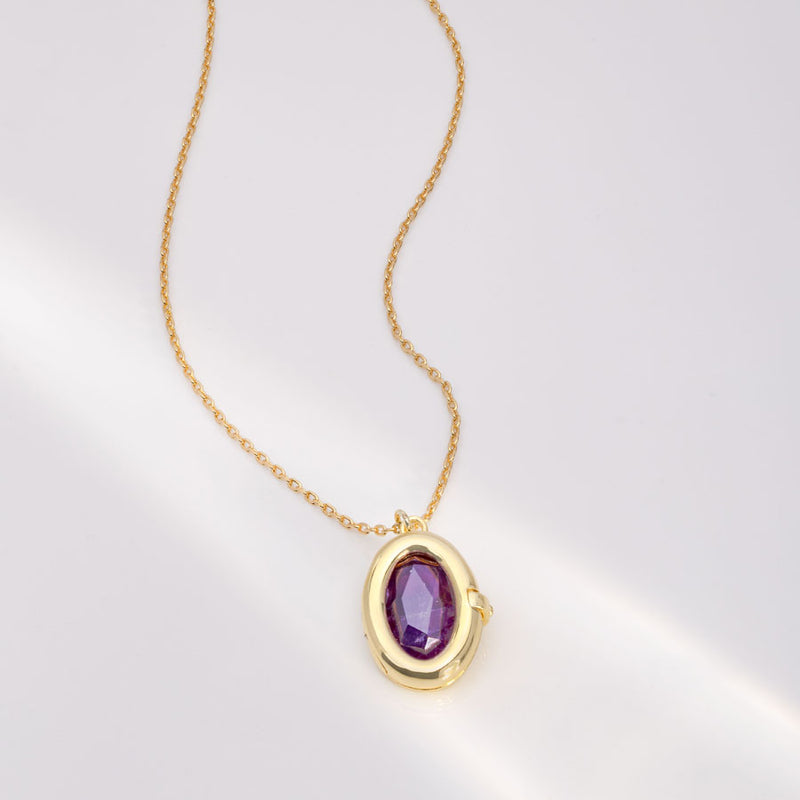 Aura Amethyst Gold Locket Necklace