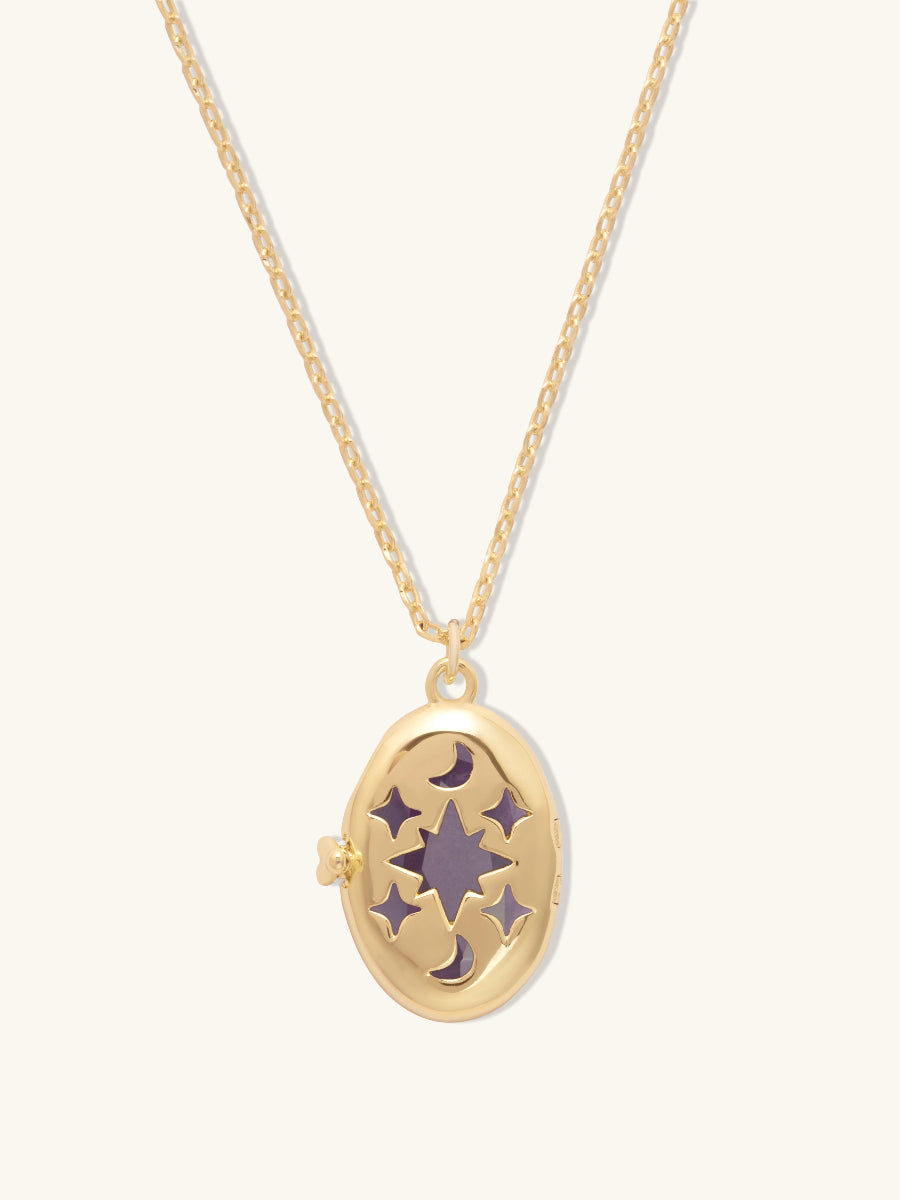 Aura Amethyst Gold Locket Necklace | Wanderlust + Co