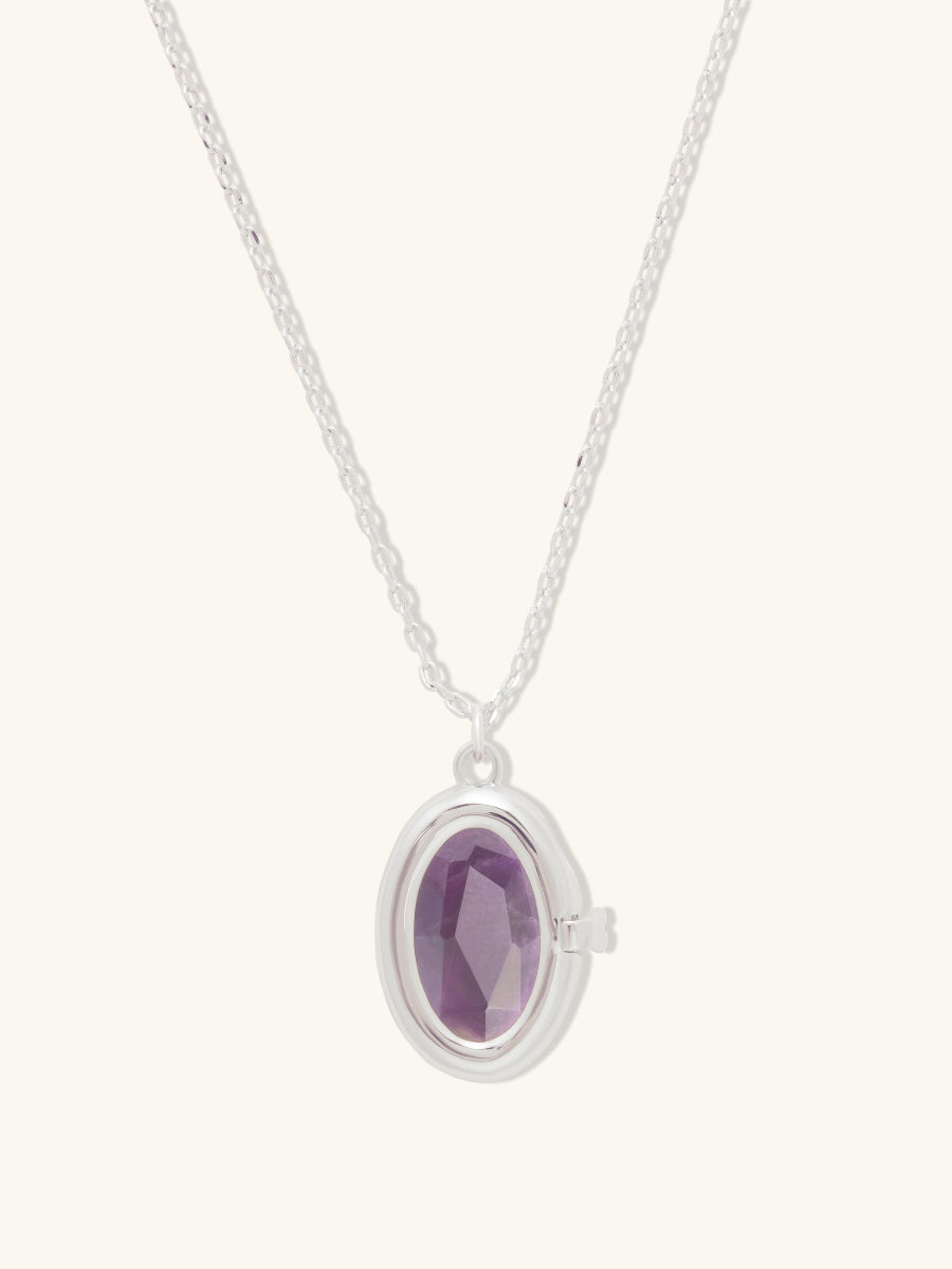 Aura Amethyst Silver Locket Necklace | Wanderlust + Co