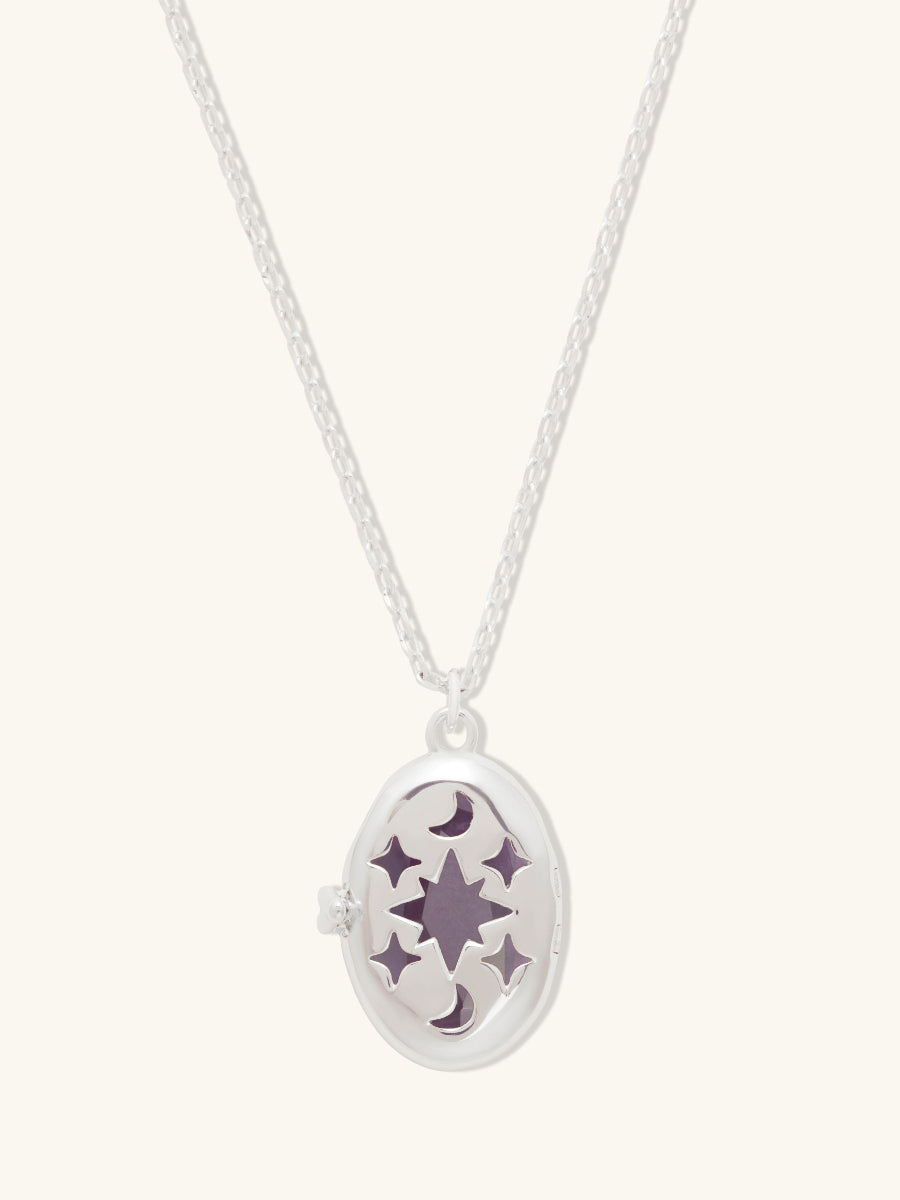 Aura Amethyst Silver Locket Necklace | Wanderlust + Co