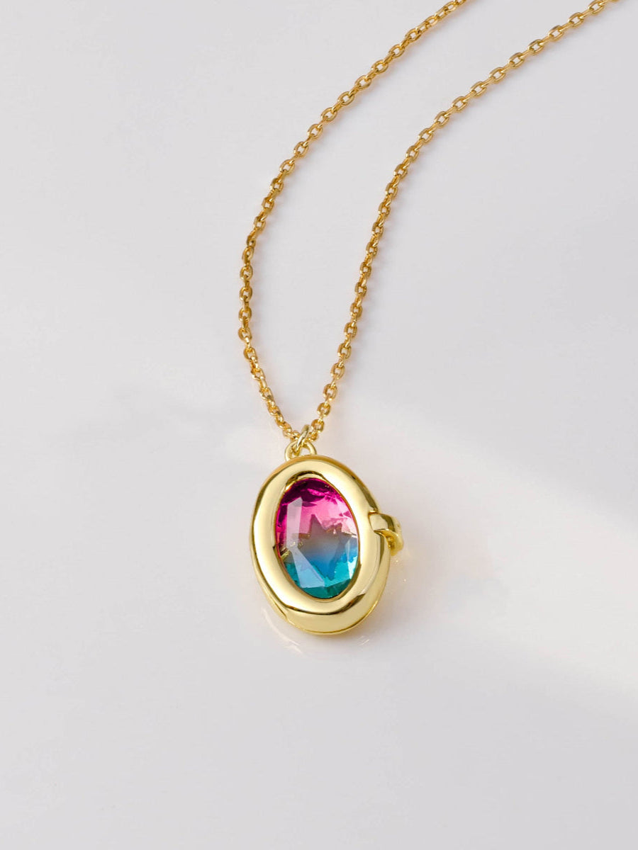 Aura Ombre Fuchsia & Turquoise Gold Locket Necklace | Wanderlust + Co