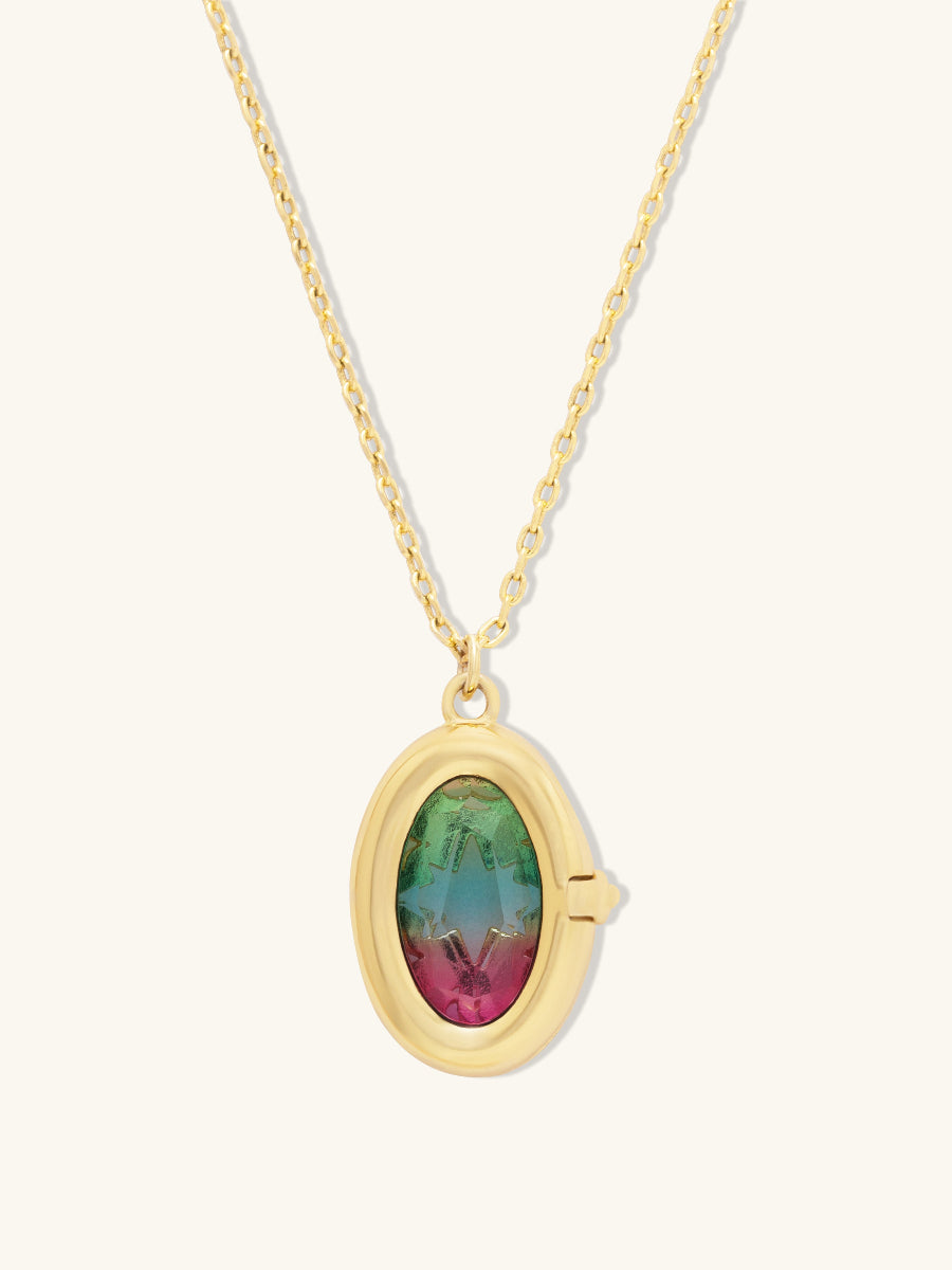 Aura Ombre Fuchsia & Turquoise Gold Locket Necklace | Wanderlust + Co