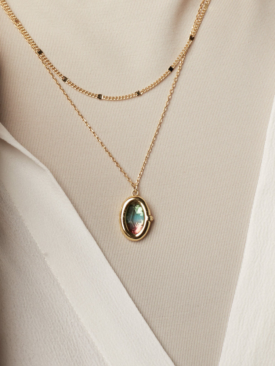 Aura Ombre Fuchsia & Turquoise Gold Locket Necklace | Wanderlust + Co