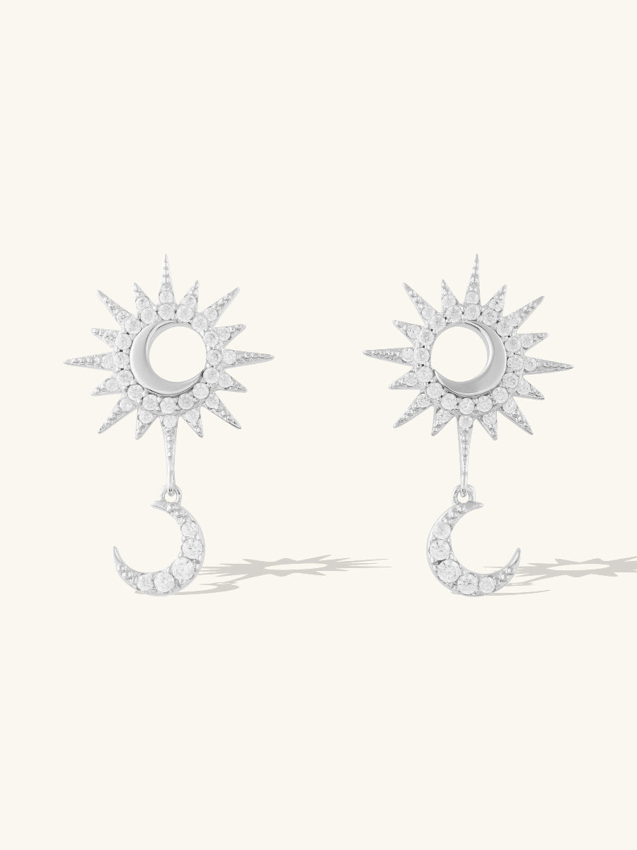 Sunlit Crescent Silver Drop Earrings | Wanderlust + Co