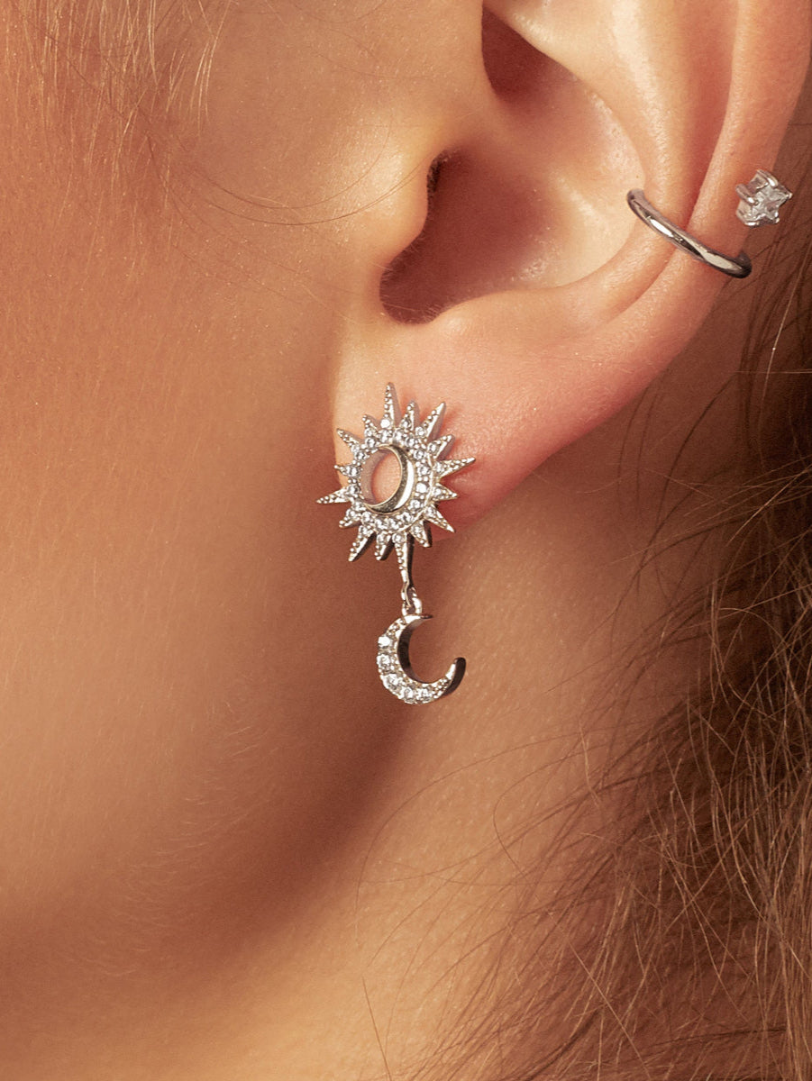 Sunlit Crescent Silver Drop Earrings | Wanderlust + Co