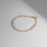Rose Quartz 4mm Moonstone Gold Beaded Bracelet  | Wanderlust + Co 