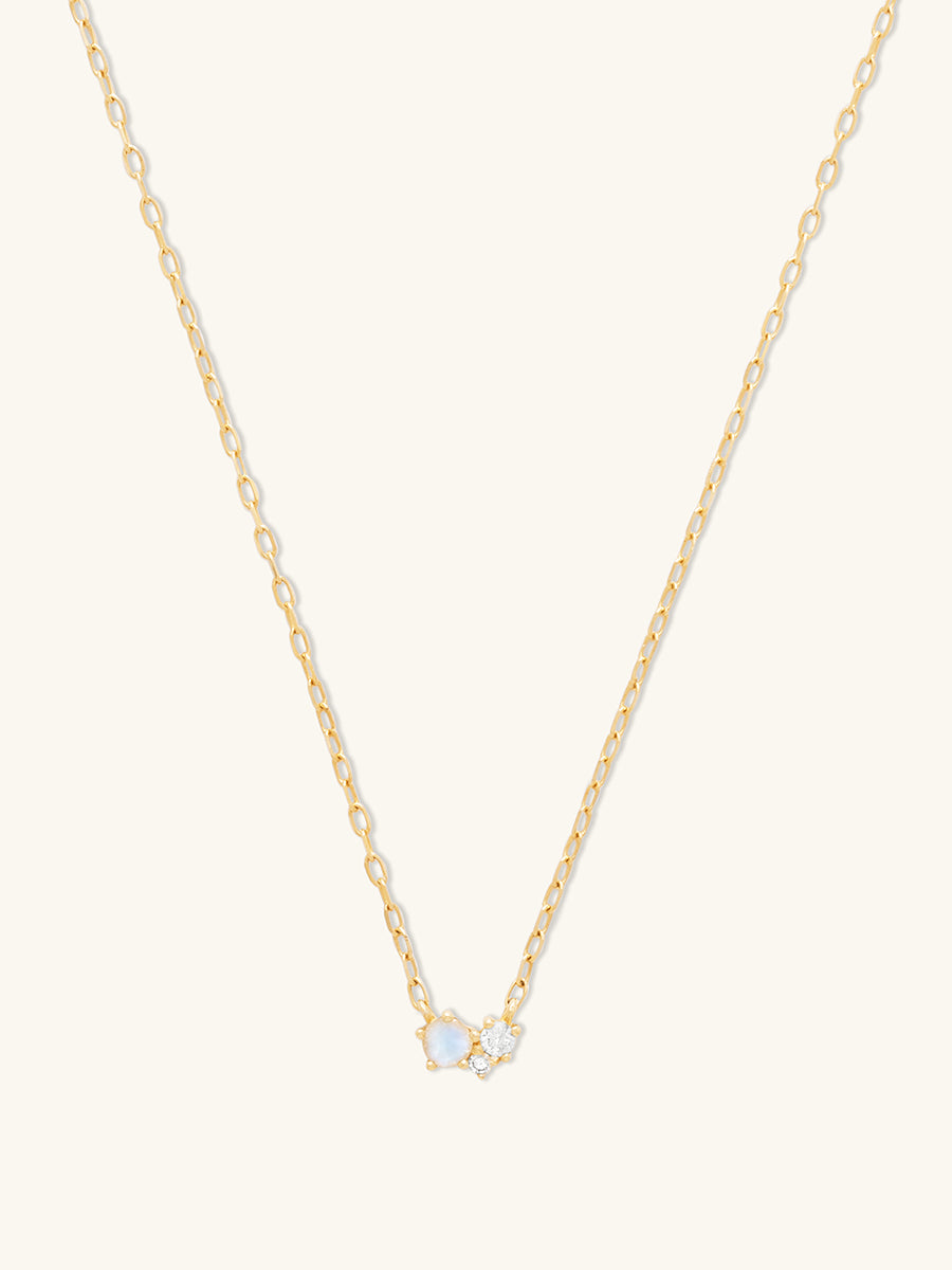 Cluster Diamond & Moonstone 14K Solid Gold Necklace | Wanderlust + Co