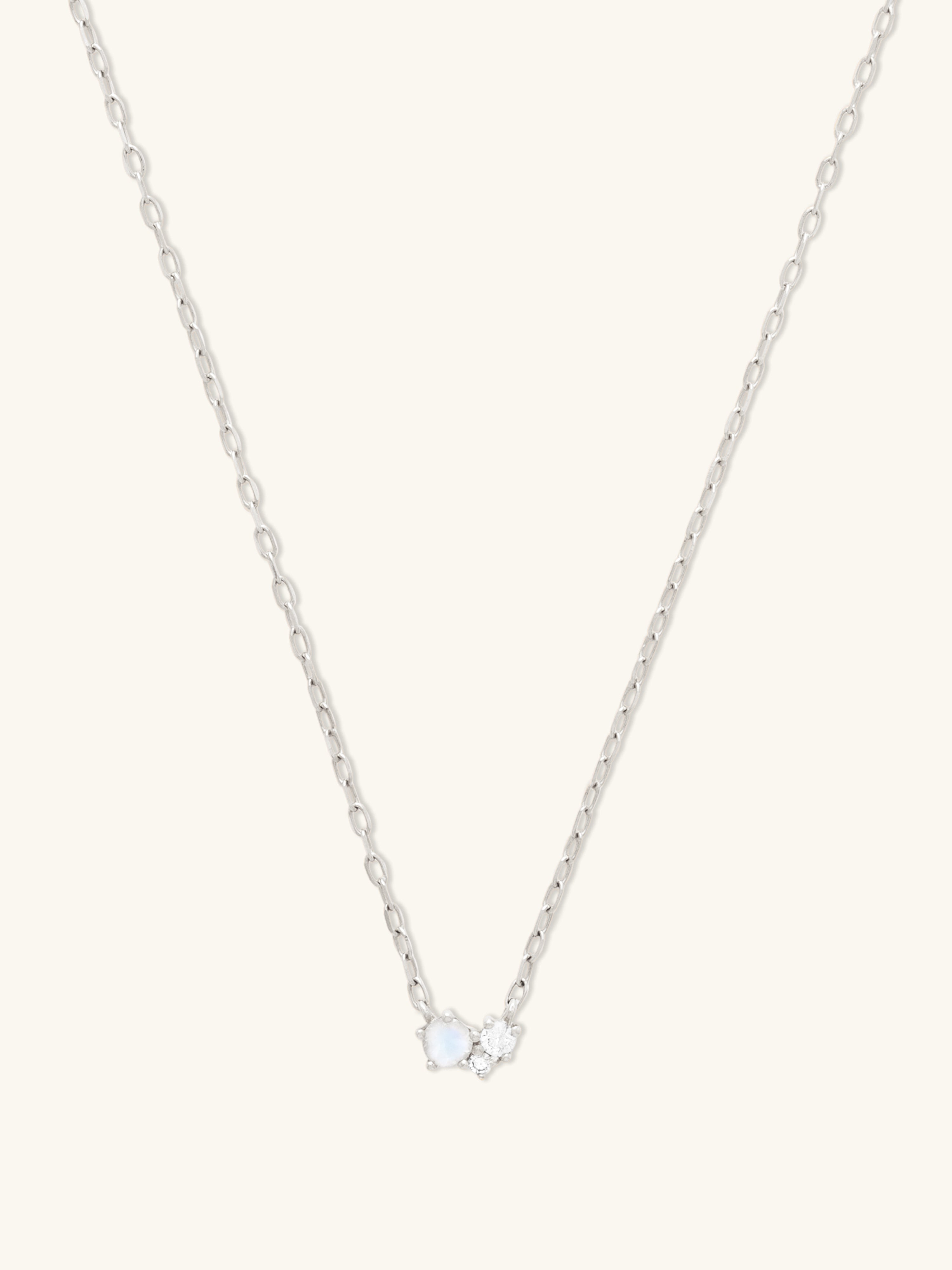 Cluster Diamond & Moonstone 14K White Gold Necklace