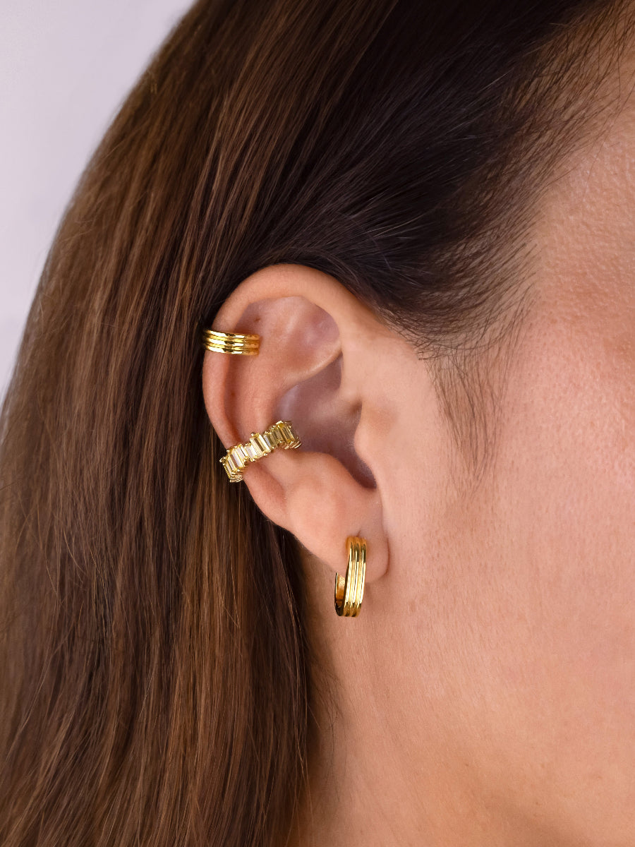 Triple Band Gold 10mm Huggie Earrings | Wanderlust + Co