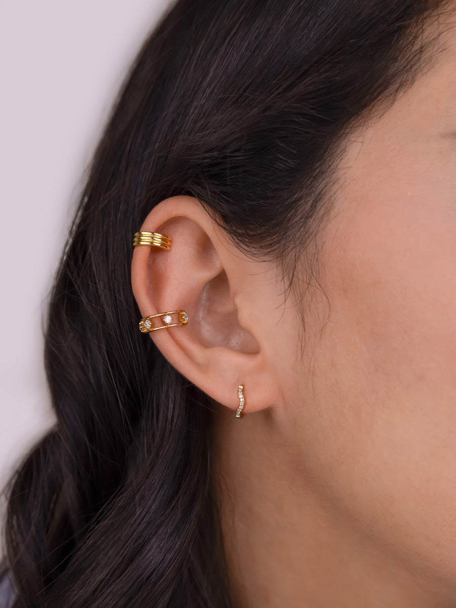 Scallop Pave Gold 8mm Baby Huggie Earrings | Wanderlust + Co