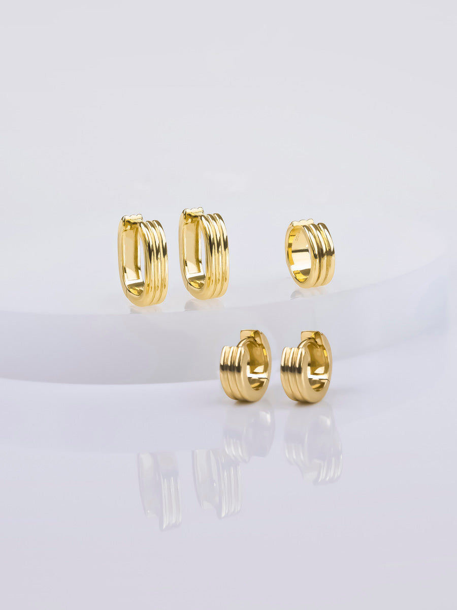 Triple Band Gold 10mm Huggie Earrings | Wanderlust + Co