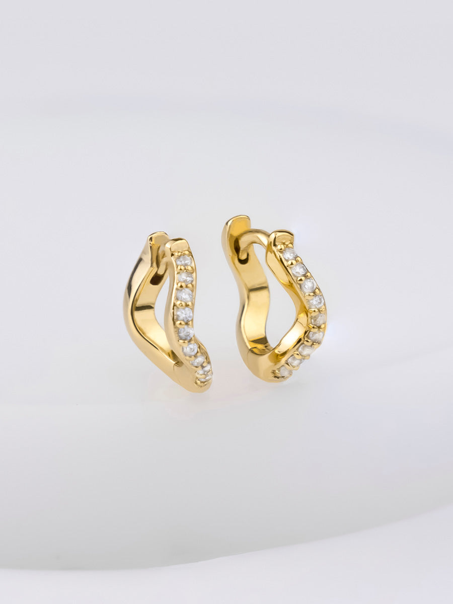 Scallop Pave Gold 8mm Baby Huggie Earrings | Wanderlust + Co