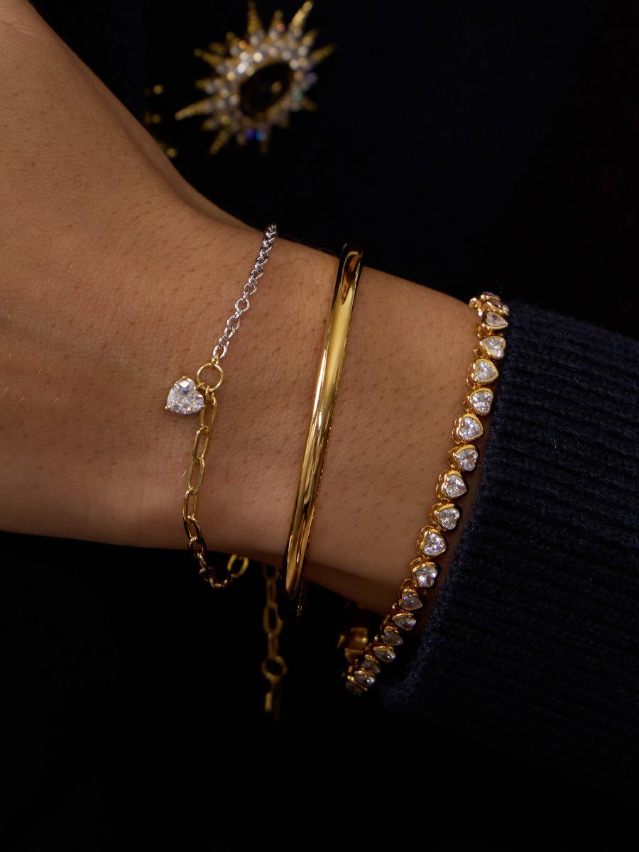 Heart Diamante 14K Gold Vermeil Mix Chain Bracelet | Wanderlust + Co