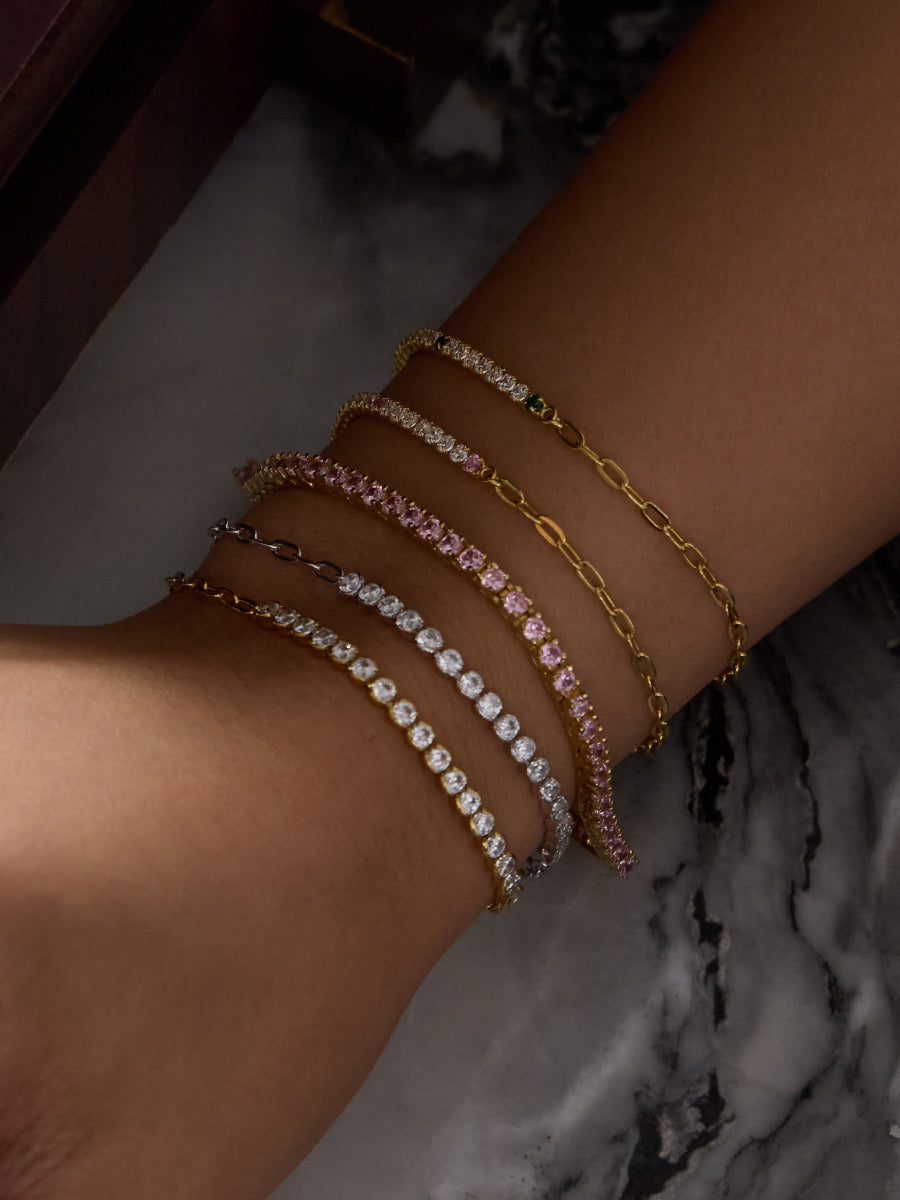 Pave 14K Gold Vermeil Bezel Tennis Chain Bracelet | Wanderlust + Co