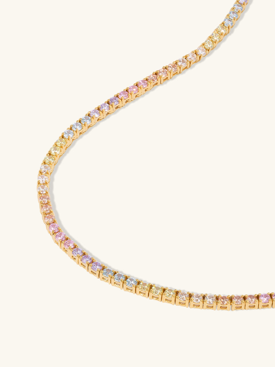 Pave 14K Gold Vermeil Rainbow Tennis Necklace | Wanderlust + Co