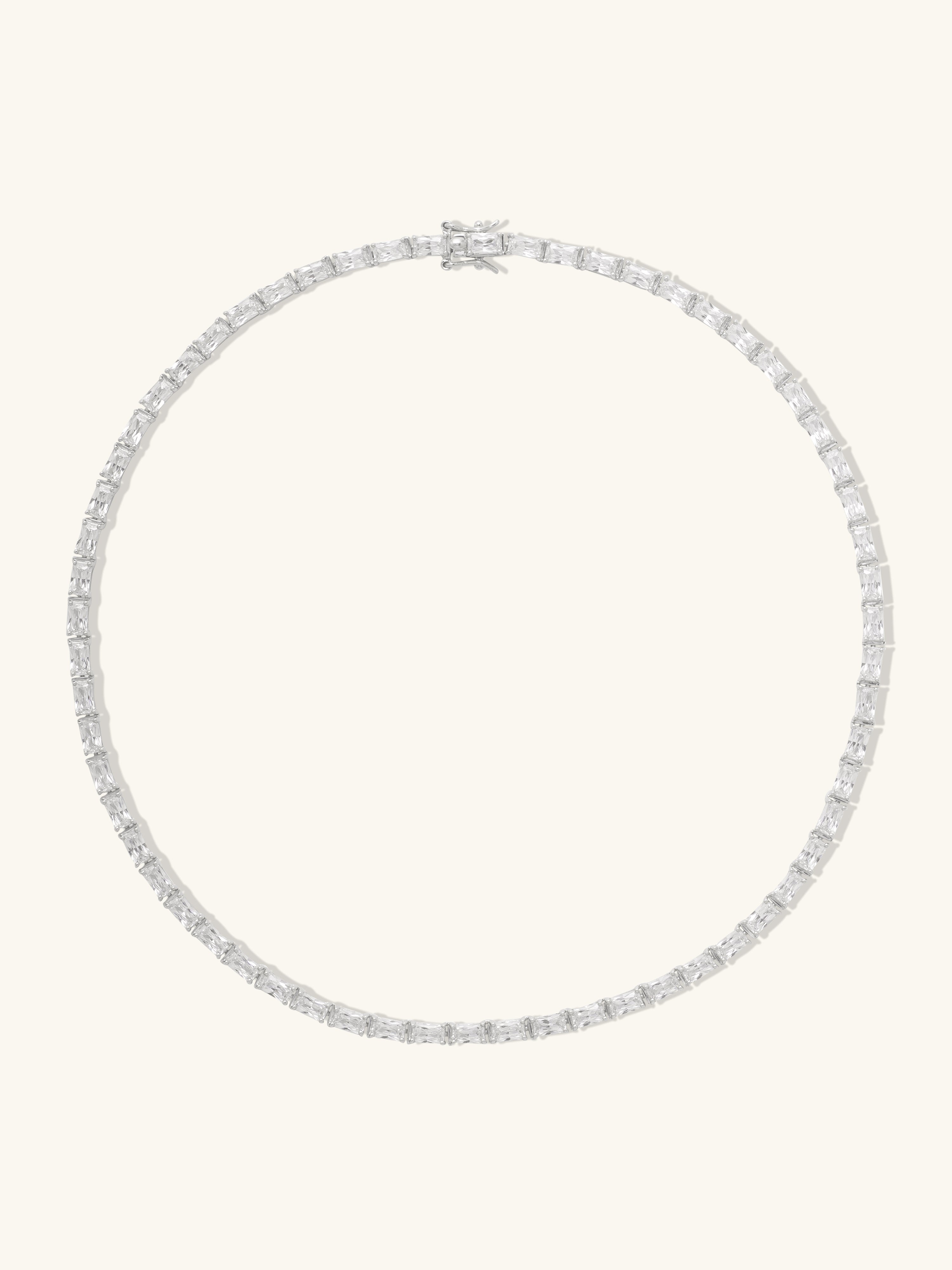 Pave 925 Sterling Silver Baguette Tennis Necklace