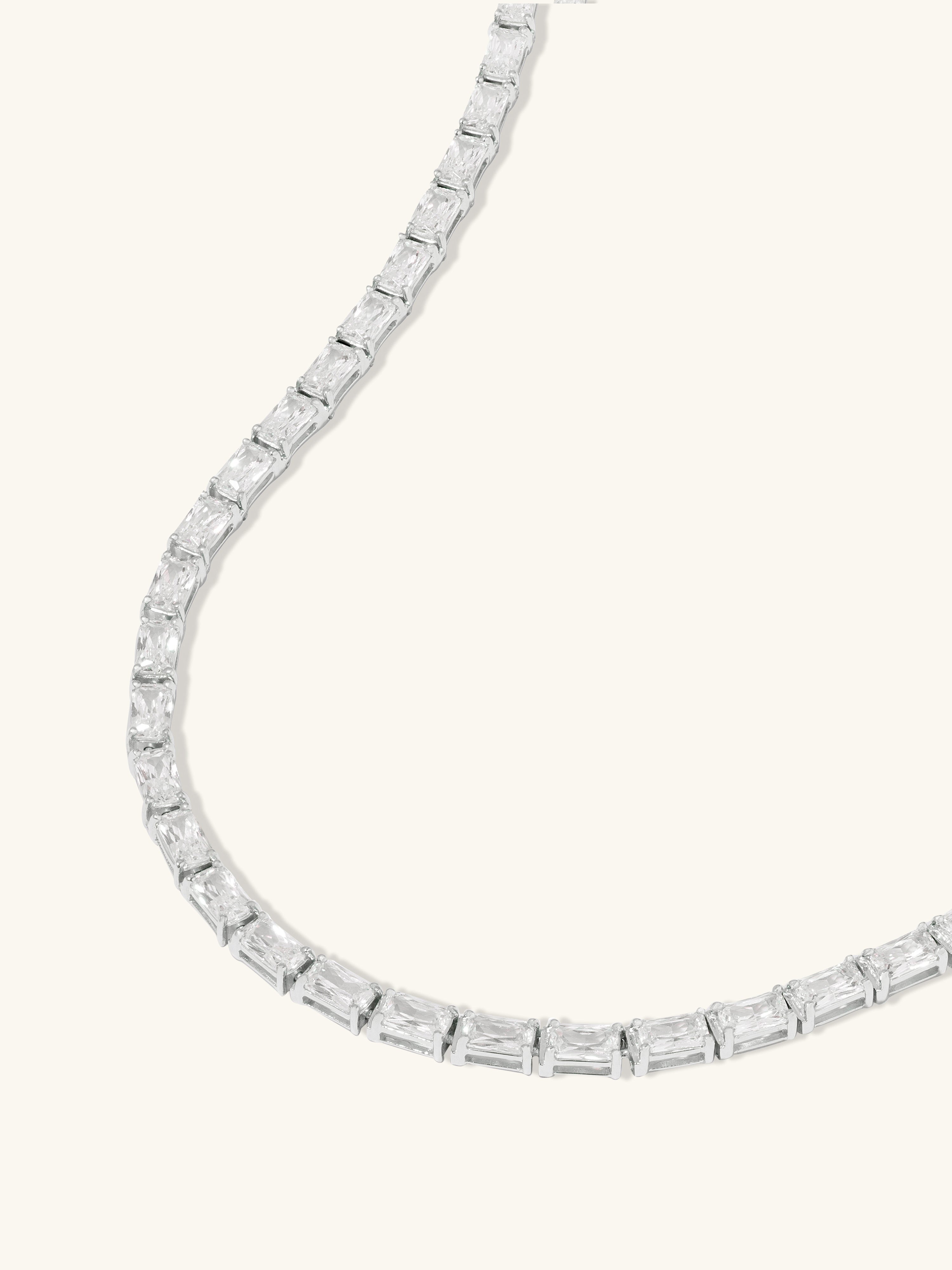 Pave 925 Sterling Silver Baguette Tennis Necklace