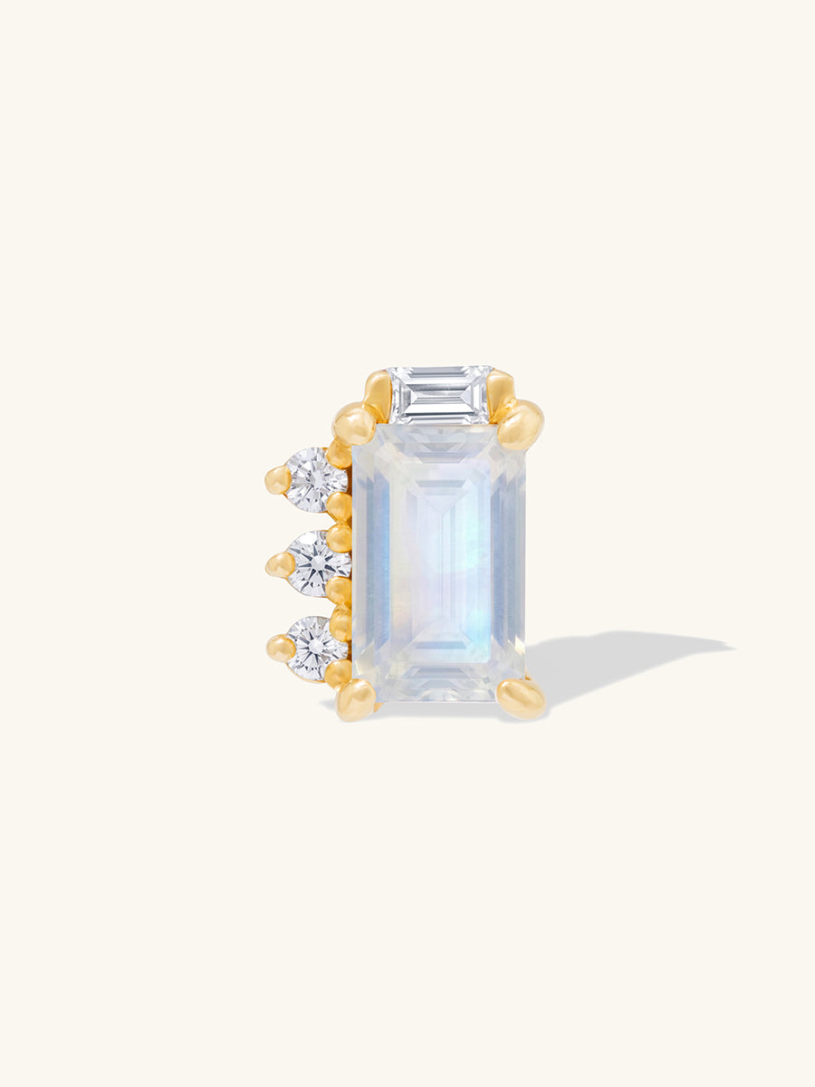 Diamond & Moonstone 14K Solid Gold Flat Back Earring | Wanderlust + Co