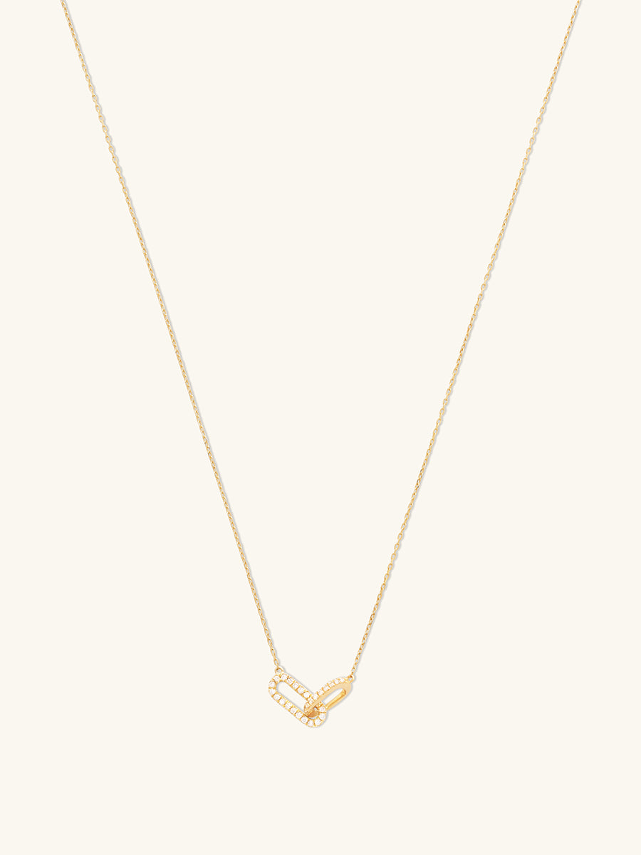 Double Link Diamond Pave 14K Solid Gold Necklace | Wanderlust + Co