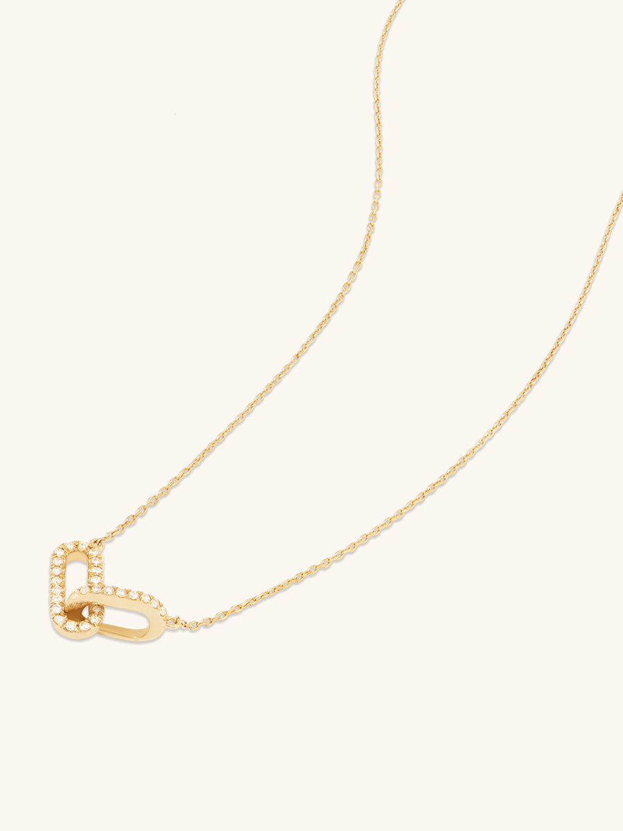 Double Link Diamond Pave 14K Solid Gold Necklace | Wanderlust + Co