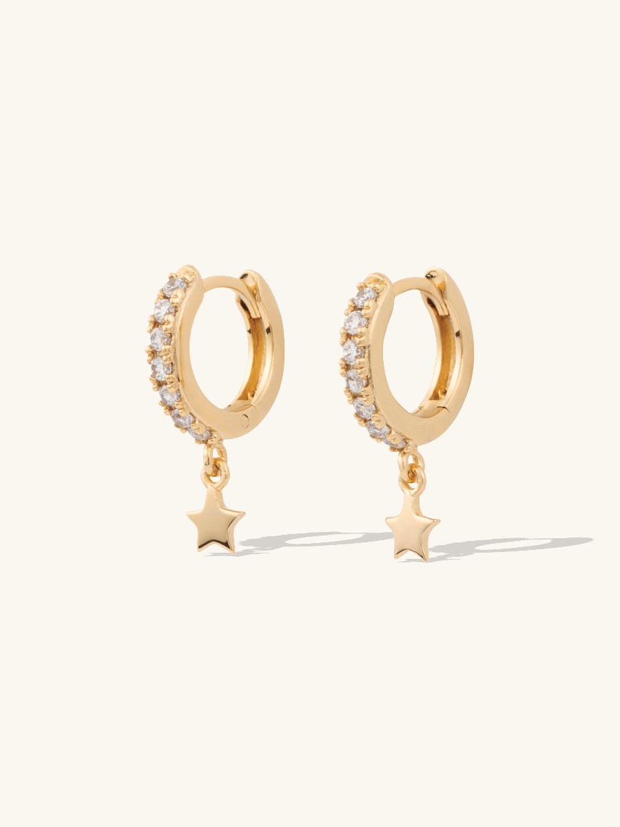 Falling Star Pave Gold 7mm Baby Huggie Earrings | Wanderlust + Co