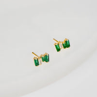 Jagged Baguette Emerald & Gold Stud Earrings