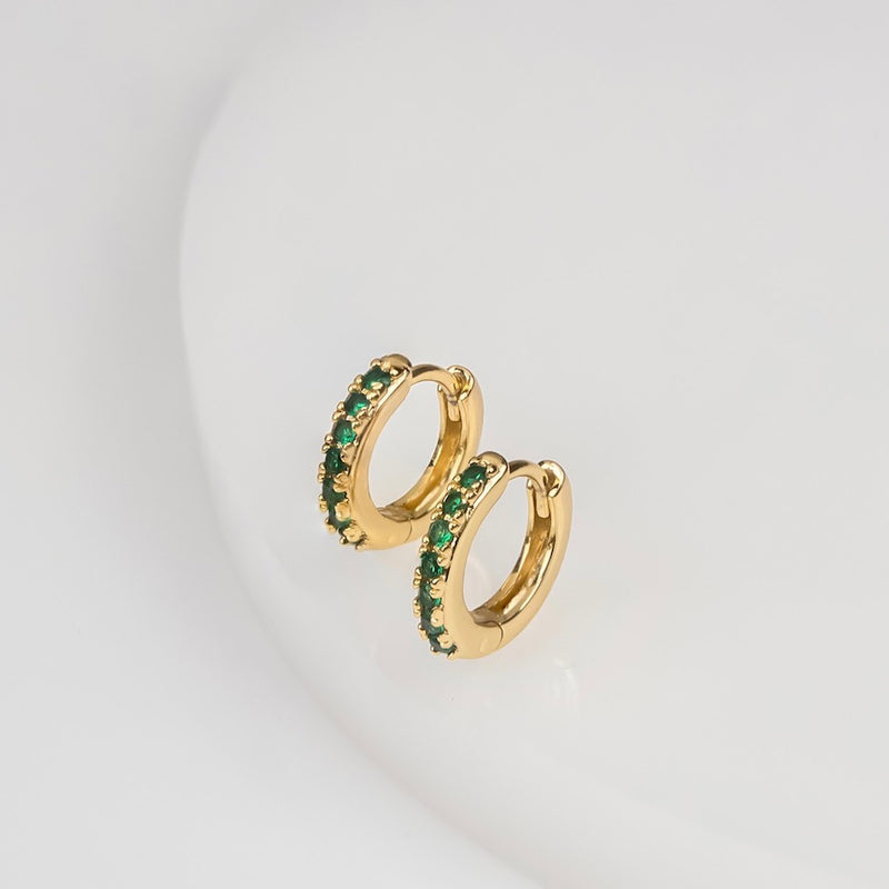 Classic Pave Emerald Gold 7mm Baby Huggie Earrings