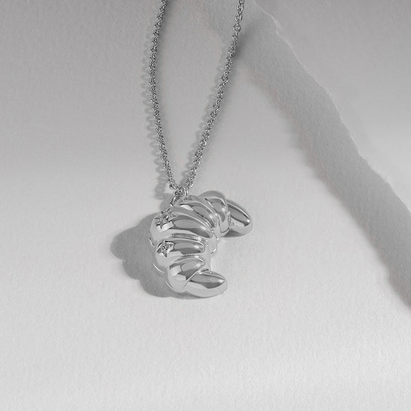 Croissant necklace, croissant made of recycled 925 silver, croissant silver, pendant silver, France breakfast on sale