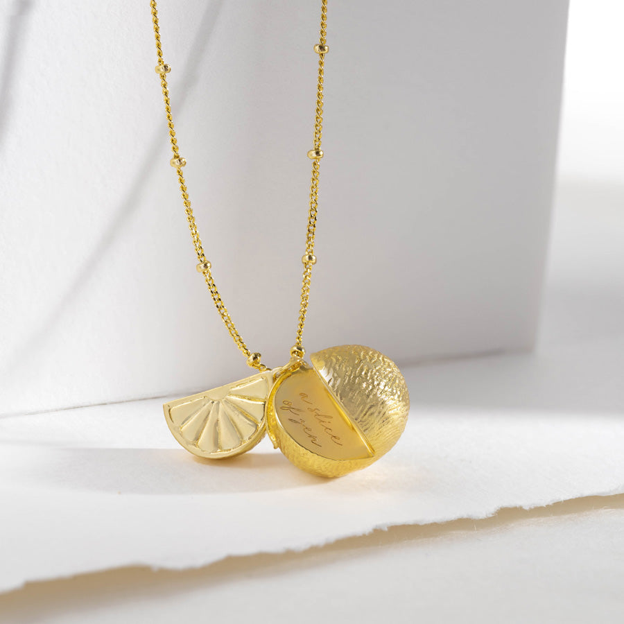 A Slice of Zen Orange Gold Necklace Wanderlust Co
