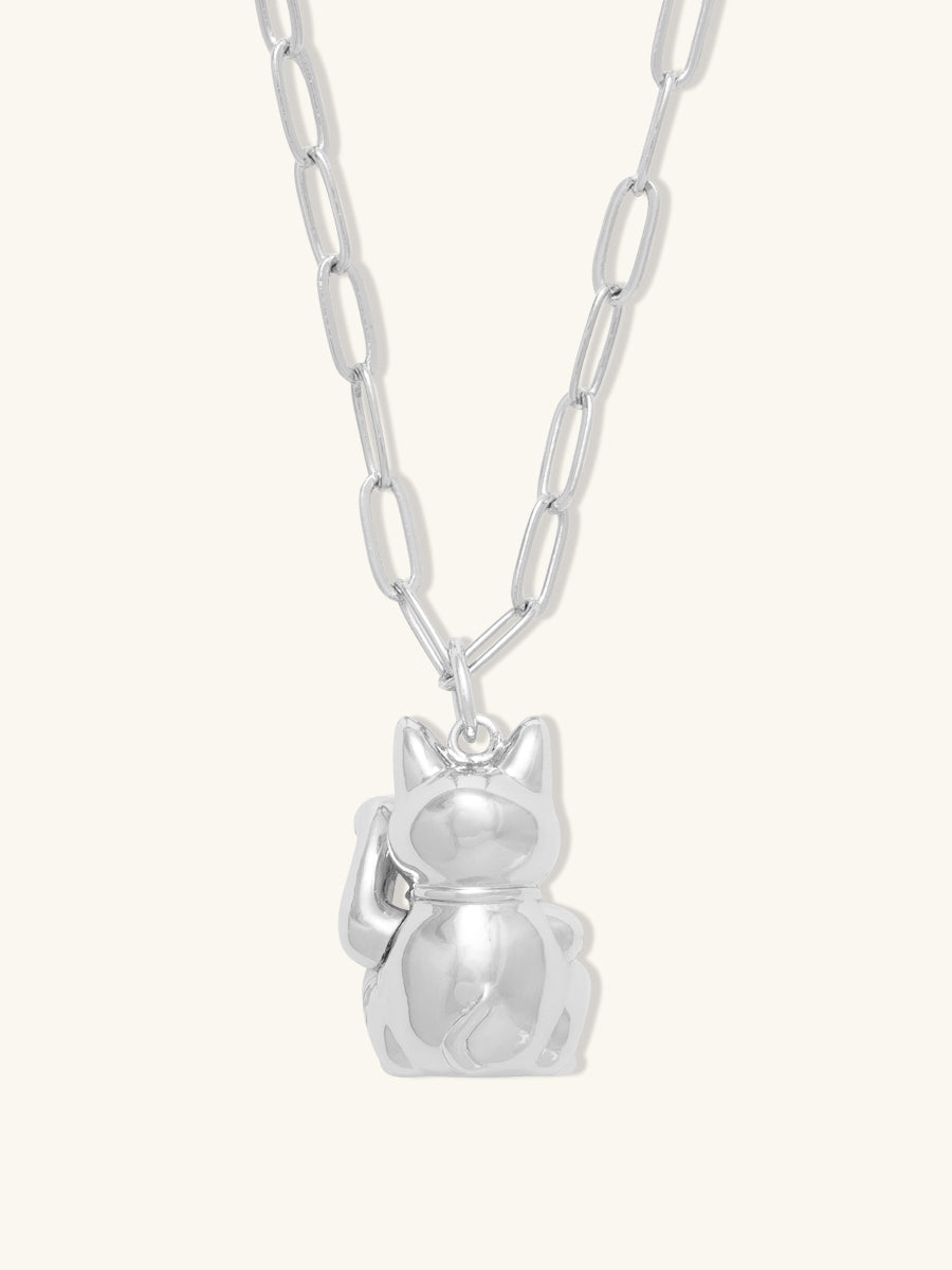Lucky Cat Silver Necklace | Wanderlust + Co