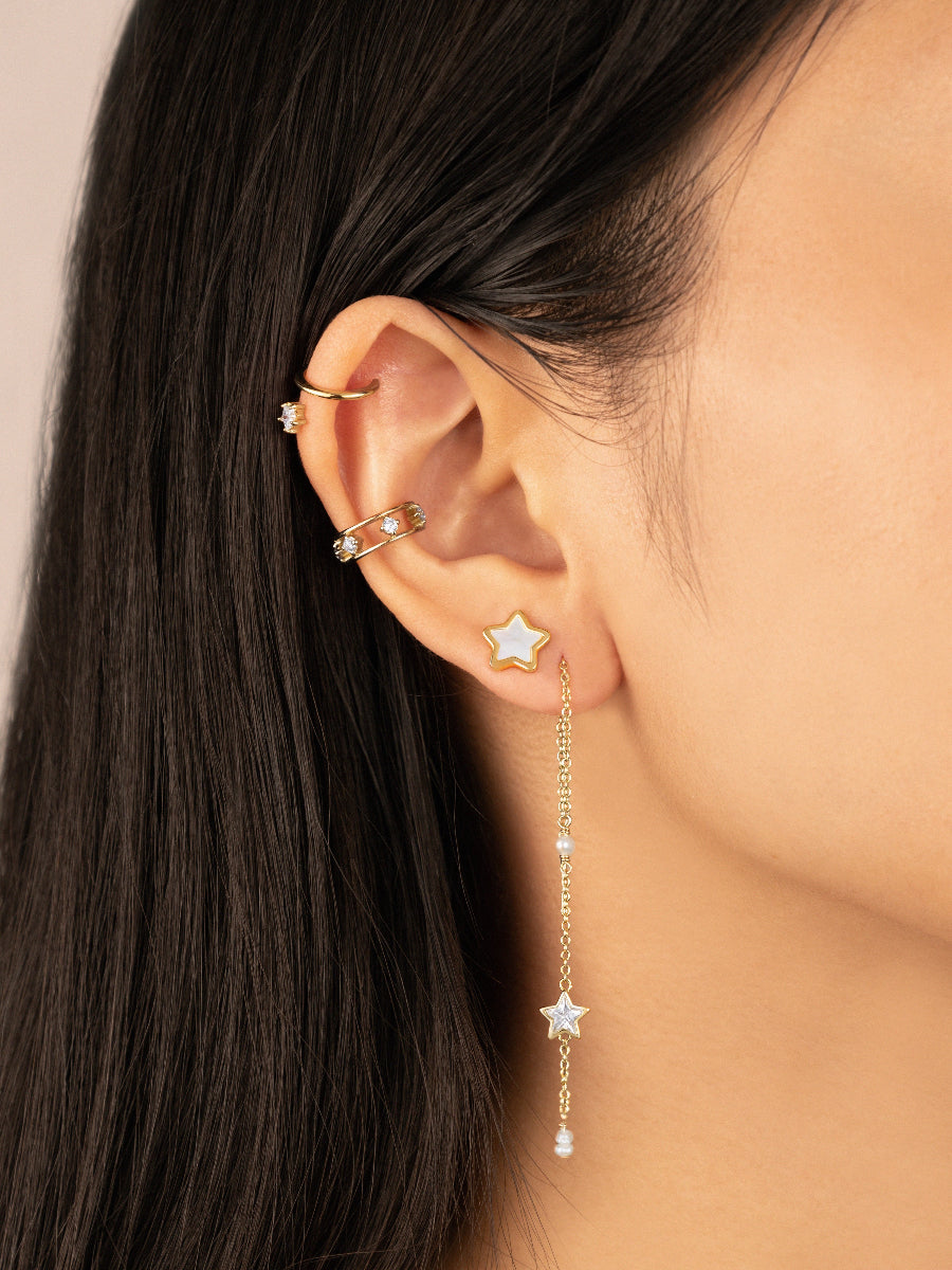 Wish Upon The Stars Pearl & Gold Threader Earrings | Wanderlust + Co