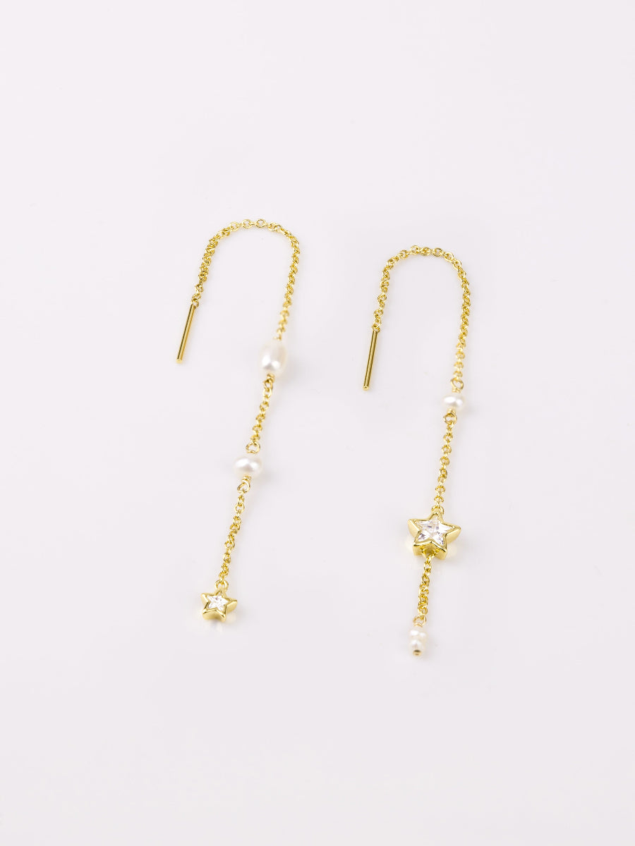 Wish Upon The Stars Pearl & Gold Threader Earrings | Wanderlust + Co
