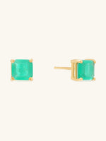 Emerald Quartz 14K Solid Gold Stud Earrings