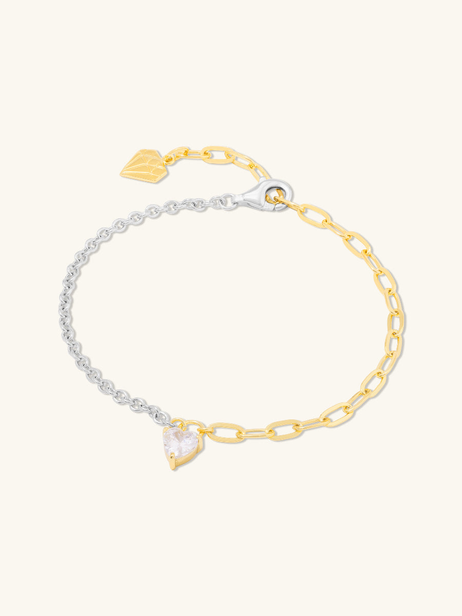 Heart Diamante 14K Gold Vermeil Mix Chain Bracelet | Wanderlust + Co