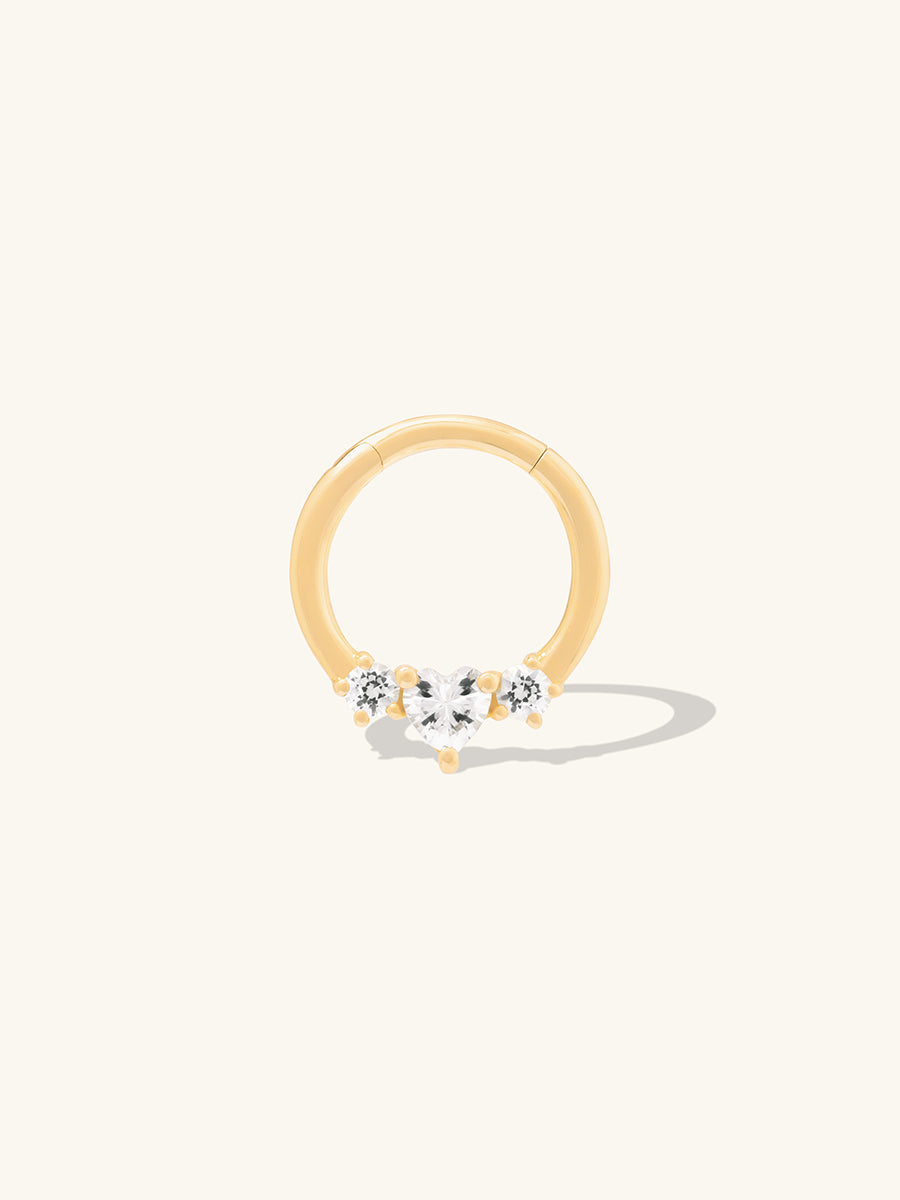 Heart Sapphire 14K Solid Gold Clicker Hoop Earring | Wanderlust + Co