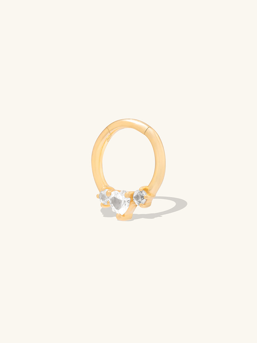 Heart Sapphire 14K Solid Gold Clicker Hoop Earring | Wanderlust + Co