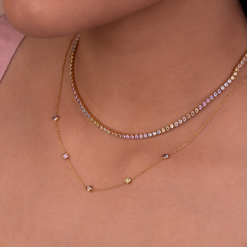 Multiple diamond bezel necklace sale