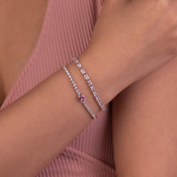 Pave 925 Sterling Silver Baguette Pink Tennis Bracelet | Wanderlust + Co