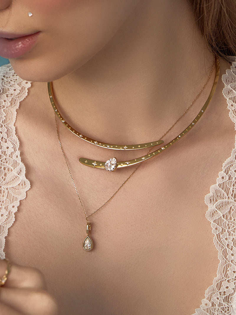 Heirloom Bezel Teardrop Diamond 14K Solid Gold Pendant | Wanderlust + Co