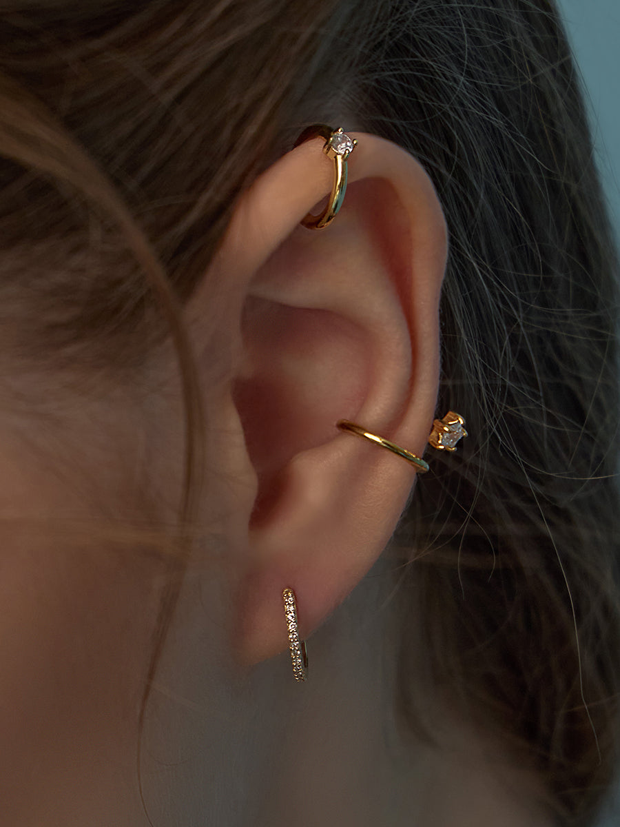 Eternity Diamond Pave 14K Solid Gold 10mm Huggie Earrings | Wanderlust + Co