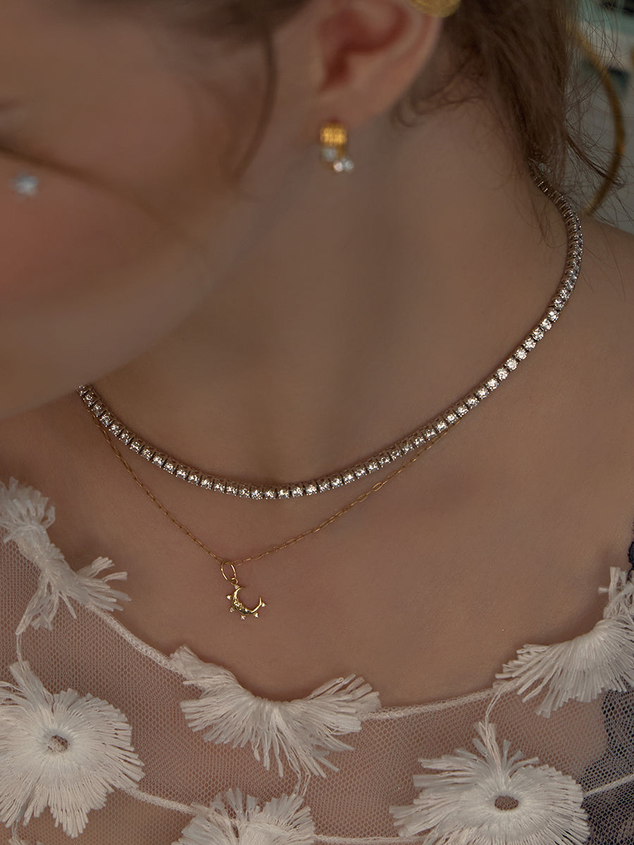 Diamond Crescent 14K Solid Gold Charm | Wanderlust + Co