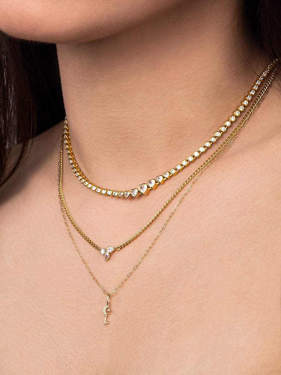 Diamond Crescent Key 14K Solid Gold Charm | Wanderlust + Co