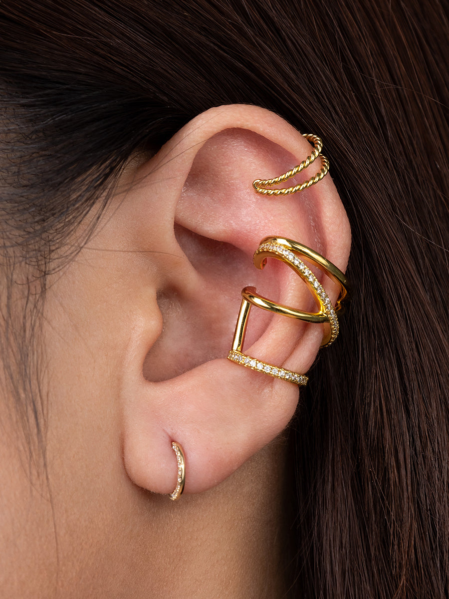 Eternity Diamond Pave 14K Solid Gold Clicker Hoop Earring | Wanderlust + Co
