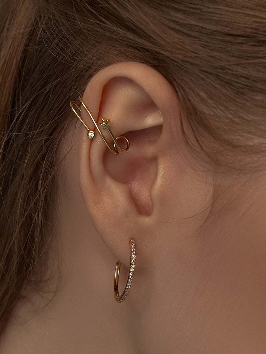 Eternity Diamond Pave 14K Solid Gold 17mm Huggie Earrings | Wanderlust + Co