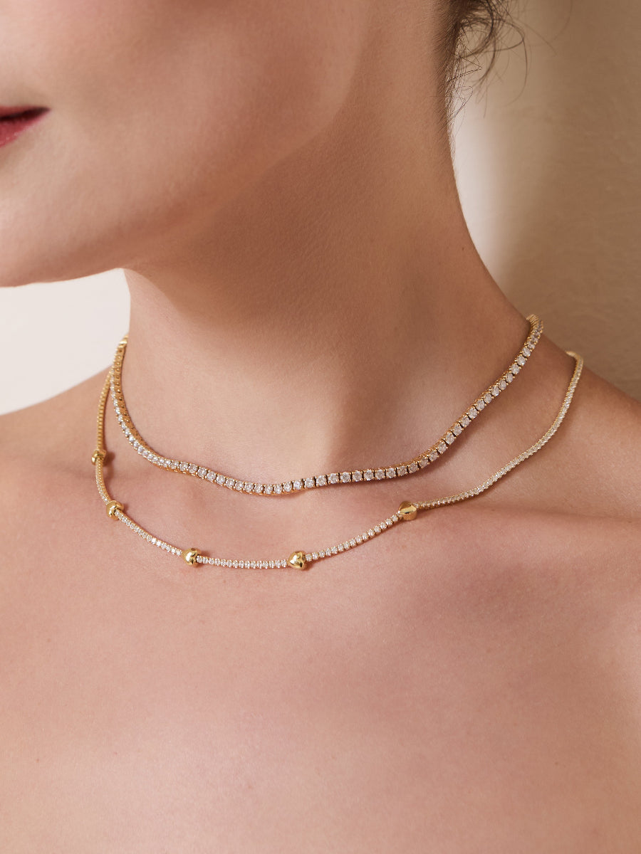 Heart Pave 14K Gold Vermeil Petite Tennis Necklace | Wanderlust + Co
