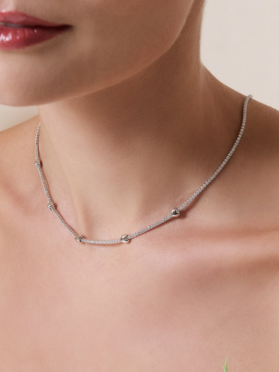 Heart Pave 925 Sterling Silver Petite Tennis Necklace | Wanderlust + Co